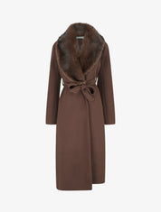 Manteau long à col en fourrure synthétique - Marron - 1