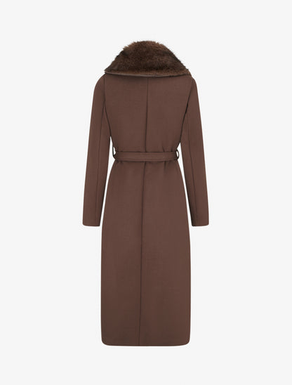 Manteau long à col en fourrure synthétique - Marron - 2