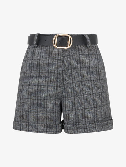 Short à revers imprimé tartan - Gris - 1