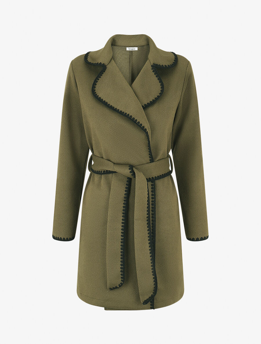 Gilet long à manches longues et détail brodé - Kaki - 4