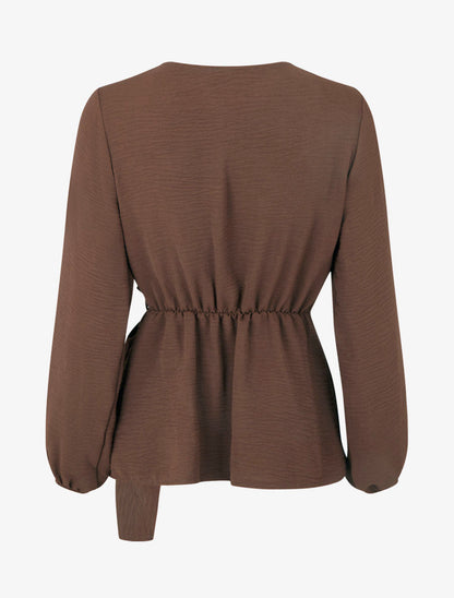 Effen overslagblouse met cache-coeur kraag. - Bruin
