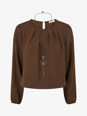 Effen blouse met elastische randen - Bruin