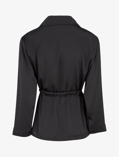 Chemise satinée ample à liens - Noir - 2