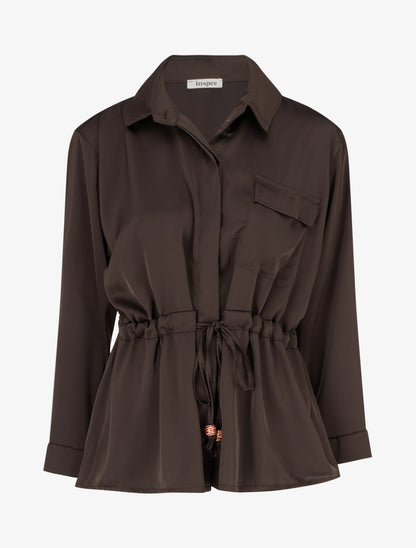 Chemise satinée ample à liens - Brun - 1