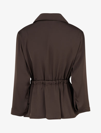 Chemise satinée ample à liens - Brun - 2