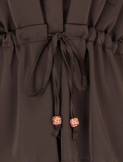 Chemise satinée ample à liens - Brun - 3