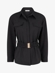 Chemisier uni ceinturé - Noir - 1