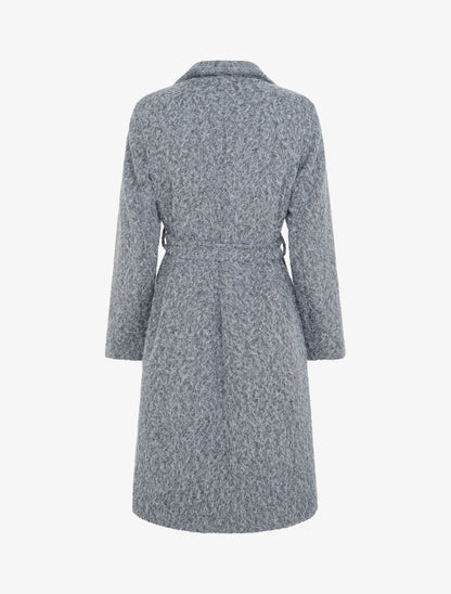 Manteau uni duveteux à col cranté - Gris - 2