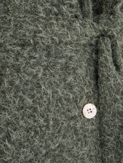 Manteau uni duveteux à col cranté - Kaki - 3