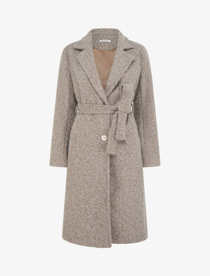 Manteau uni duveteux à col cranté - Taupe - 1