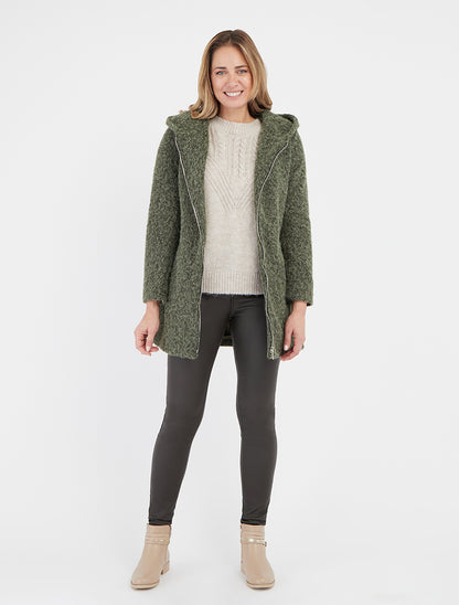 Pluizige jas met capuchon - Kaki