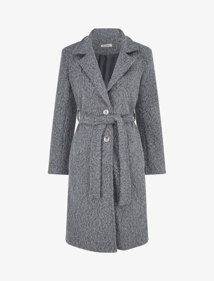 Manteau duveteux à fermeture boutonnée - Gris - 1