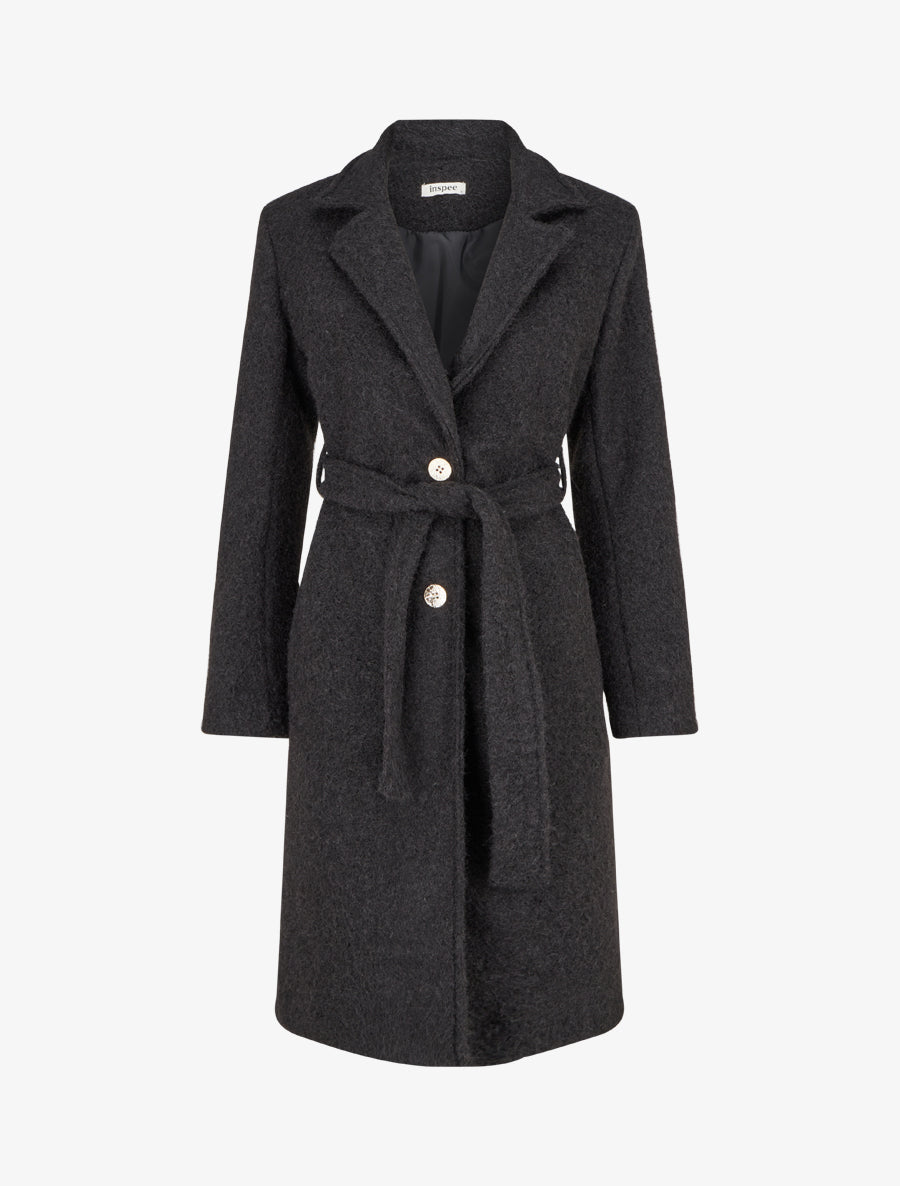 Manteau duveteux à fermeture boutonnée - Noir - 1