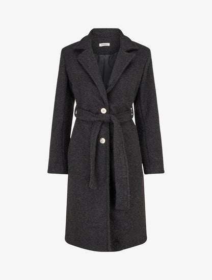 Manteau duveteux à fermeture boutonnée - Noir - 1