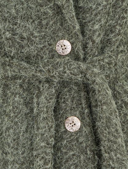 Manteau duveteux à fermeture boutonnée - Kaki - 3