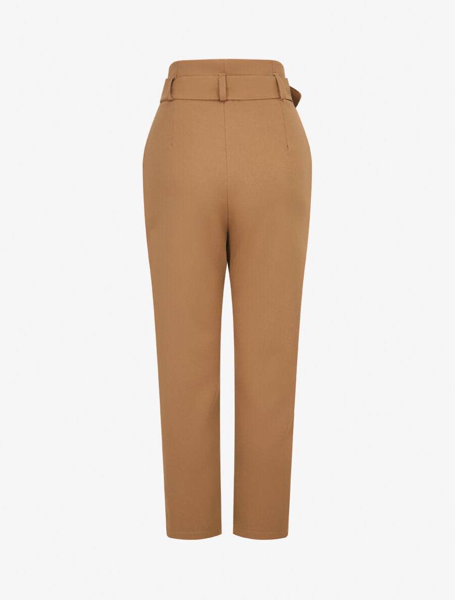 Pantalon de tailleur paperbag - Camel - 2