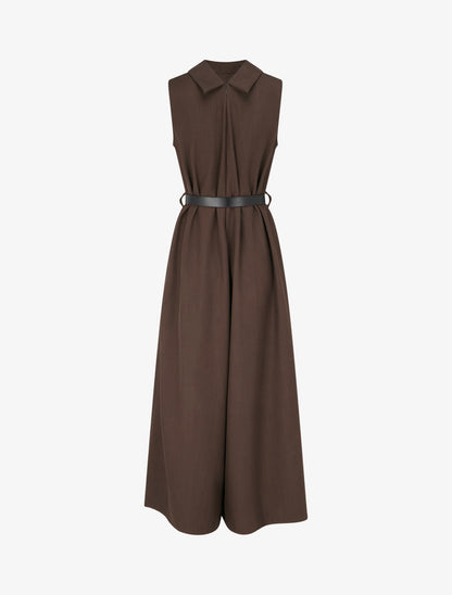 Combinaison ample sans manches à col à revers - Marron - 2