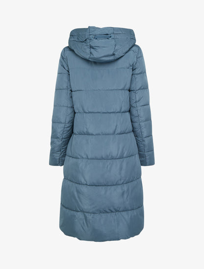 Doudoune longue à capuche et zip en biais - Bleu - 2