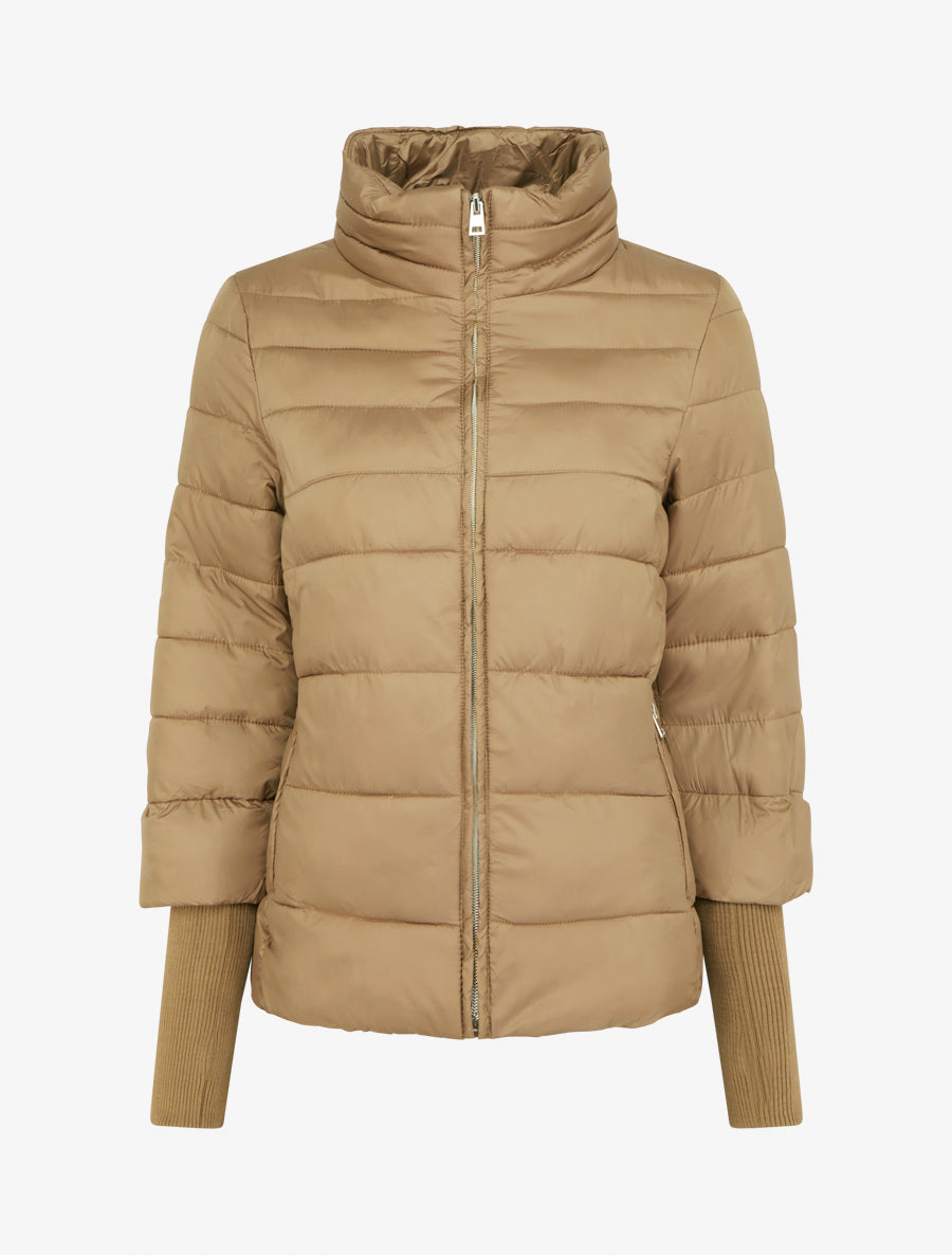 Doudoune courte à manches côtelés - Camel - 1