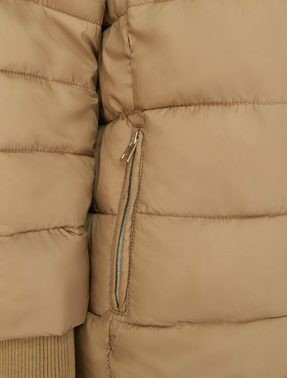 Doudoune courte à manches côtelés - Camel - 3