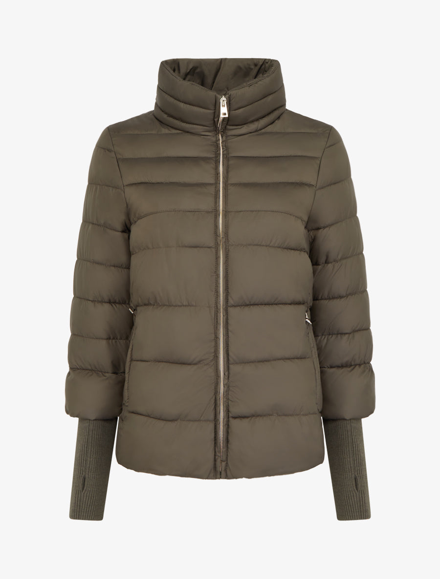 Doudoune courte à manches côtelés - Kaki - 1