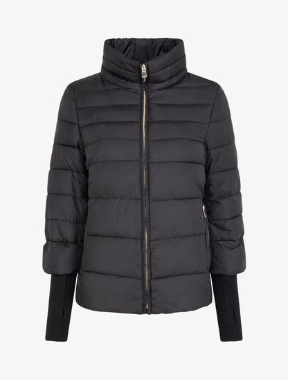 Doudoune courte à manches côtelés - Noir - 1