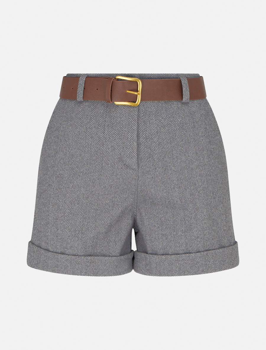 Short met omgeslagen pijpen en chevronprint. - Grijs
