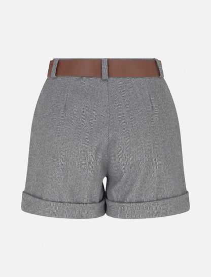 Short met omgeslagen pijpen en chevronprint. - Grijs