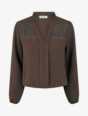 Luchtige blouse met bolvormige snit en haakdetails - Bruin