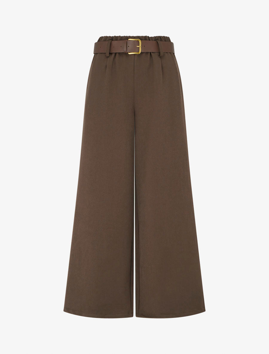 Elastische broek met wijde snit - Bruin