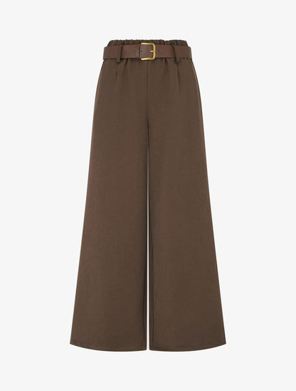 Elastische broek met wijde snit - Bruin