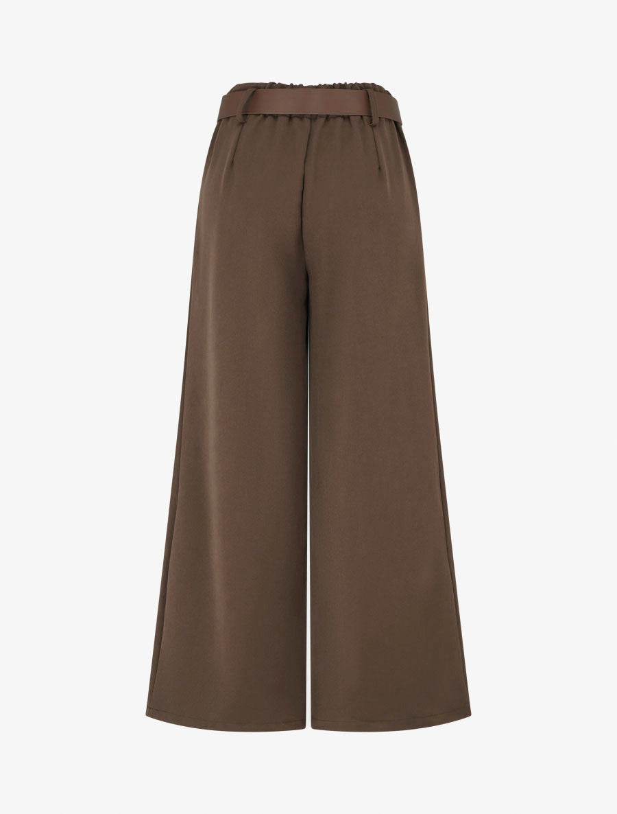 Elastische broek met wijde snit - Bruin