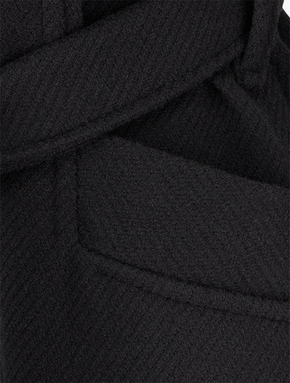Manteau en laine mélangéee à col cranté - Noir - 3