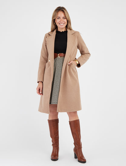 Mantel van gemengde wol met ingekeepte kraag - Kameel