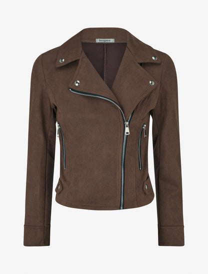 Suède jas met ritssluiting - Bruin