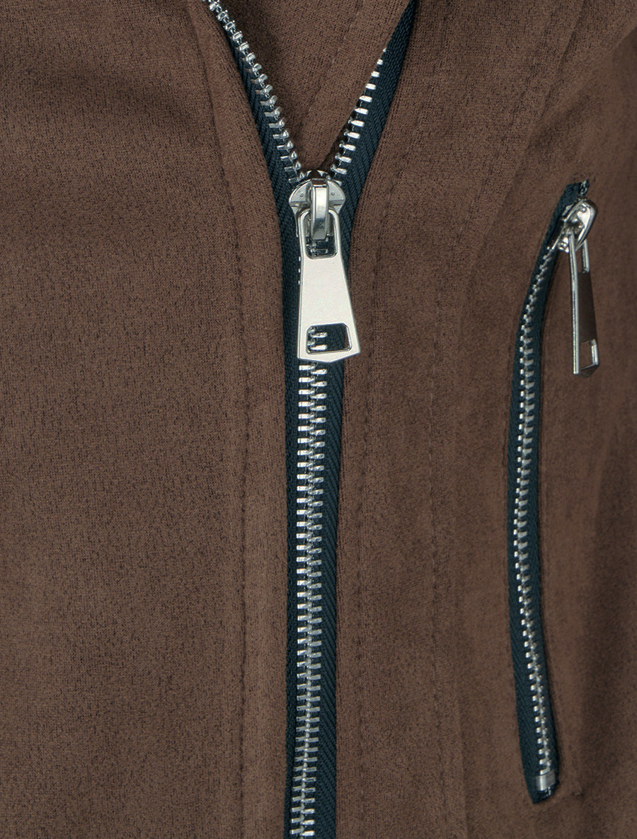 Suède jas met ritssluiting - Bruin