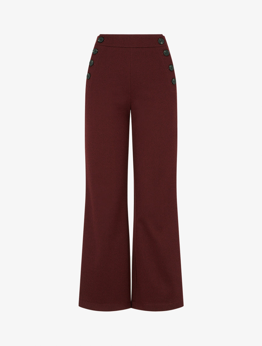 Rechte broek met chevronprint en knopen. - Bordeaux