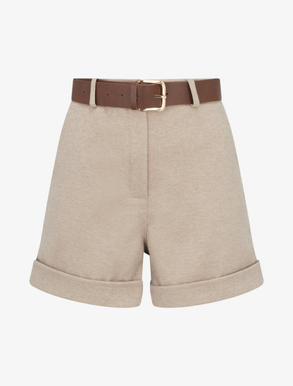 Short à revers ceinturé - Beige - 1