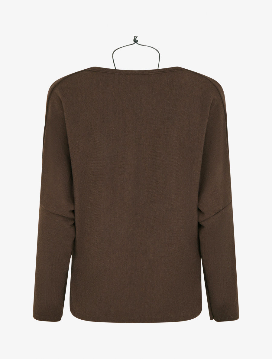 Fijn effen truitje met watervalkraag - Bruin