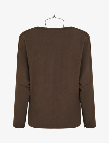 Fijn effen truitje met watervalkraag - Bruin
