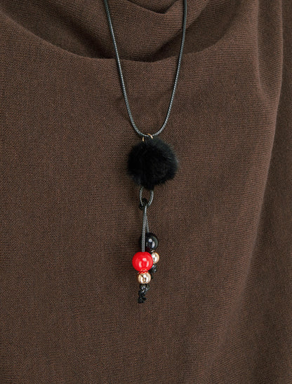 Fijn effen truitje met watervalkraag - Bruin