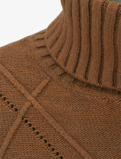 Pull uni à motif texturé géométrique - Camel - 3