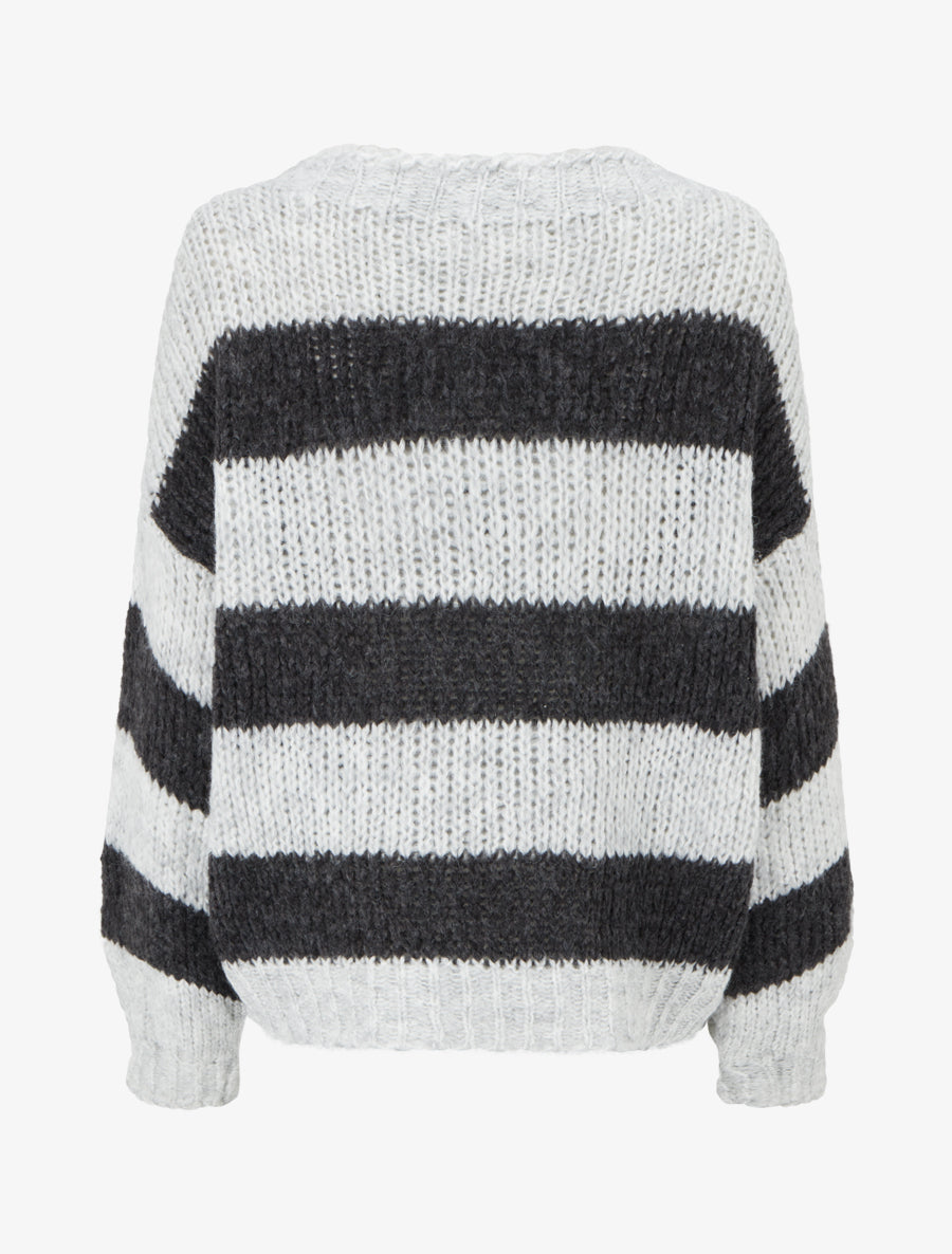 Pull rayé à col rond - Gris - 2