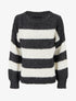 Pull rayé à col rond - Noir - 1
