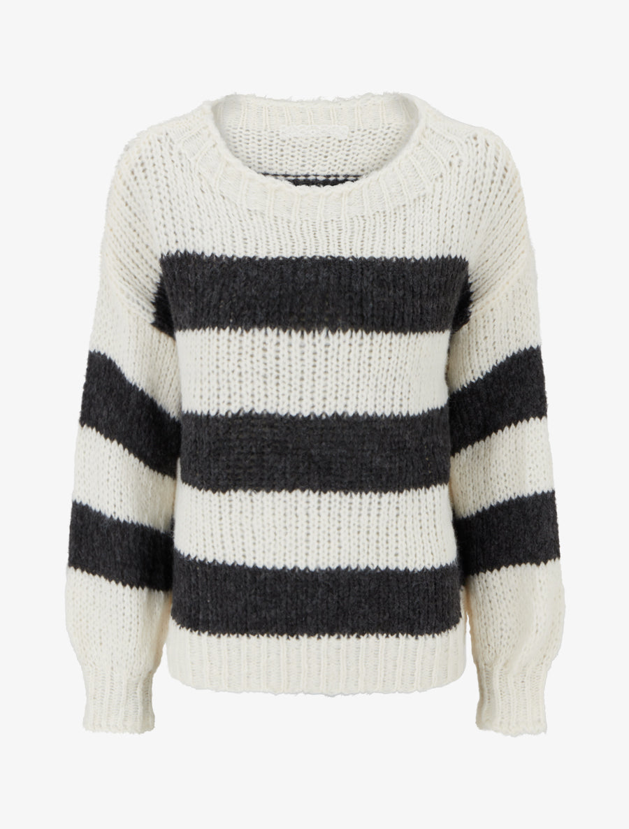 Pull rayé à col rond - Crème - 1