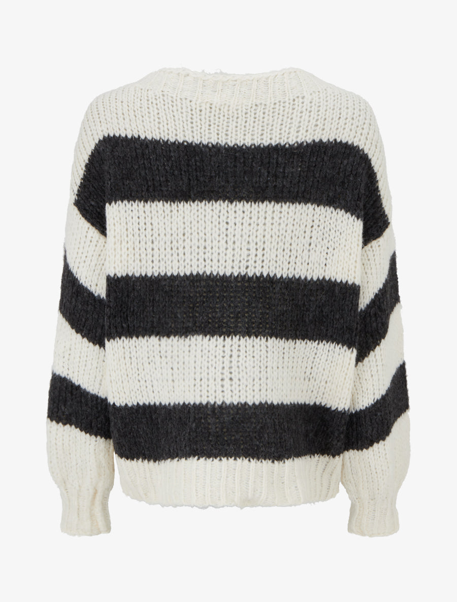 Pull rayé à col rond - Crème - 2