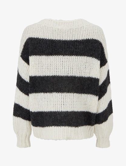 Pull rayé à col rond - Crème - 2