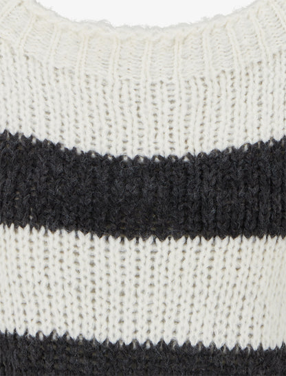 Pull rayé à col rond - Crème - 3