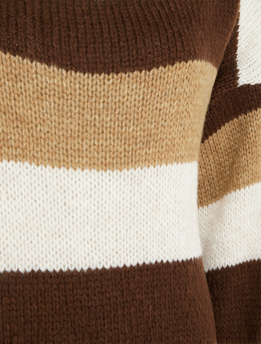 Pull rayé droit à col rond - Beige - 3