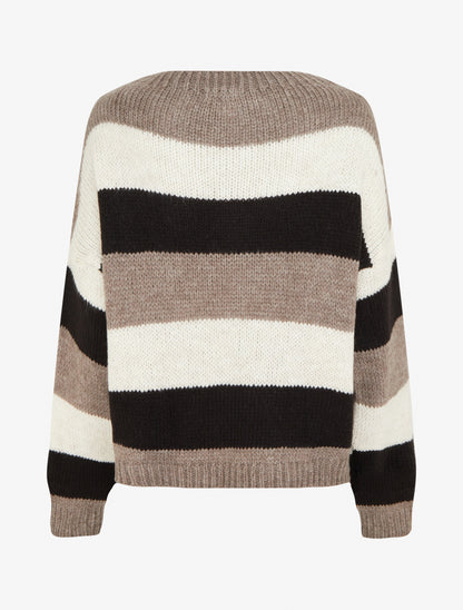 Pull rayé droit à col rond - Taupe - 2